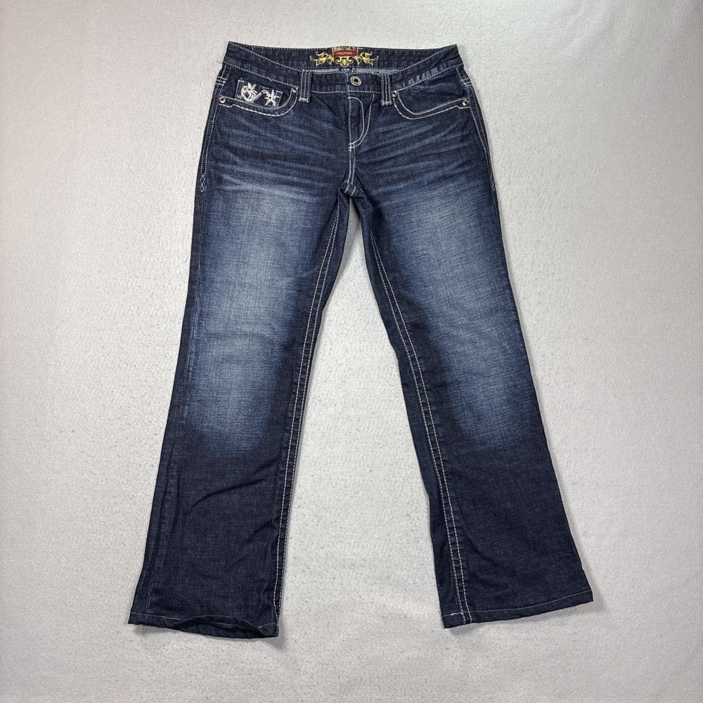 Maurices Women Dark Wash Embroidered Bootcut Jeans Low Rise Size 11/12 Long